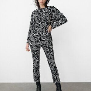 NWT Zara Straight Leg Jacquard Pants Size XS